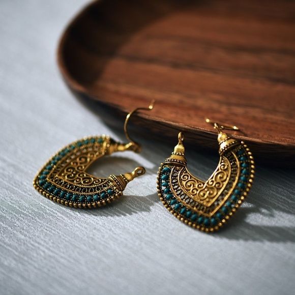 🌺Vintage Ethnic tribal crochet hoop Earring - Picture 6 of 16